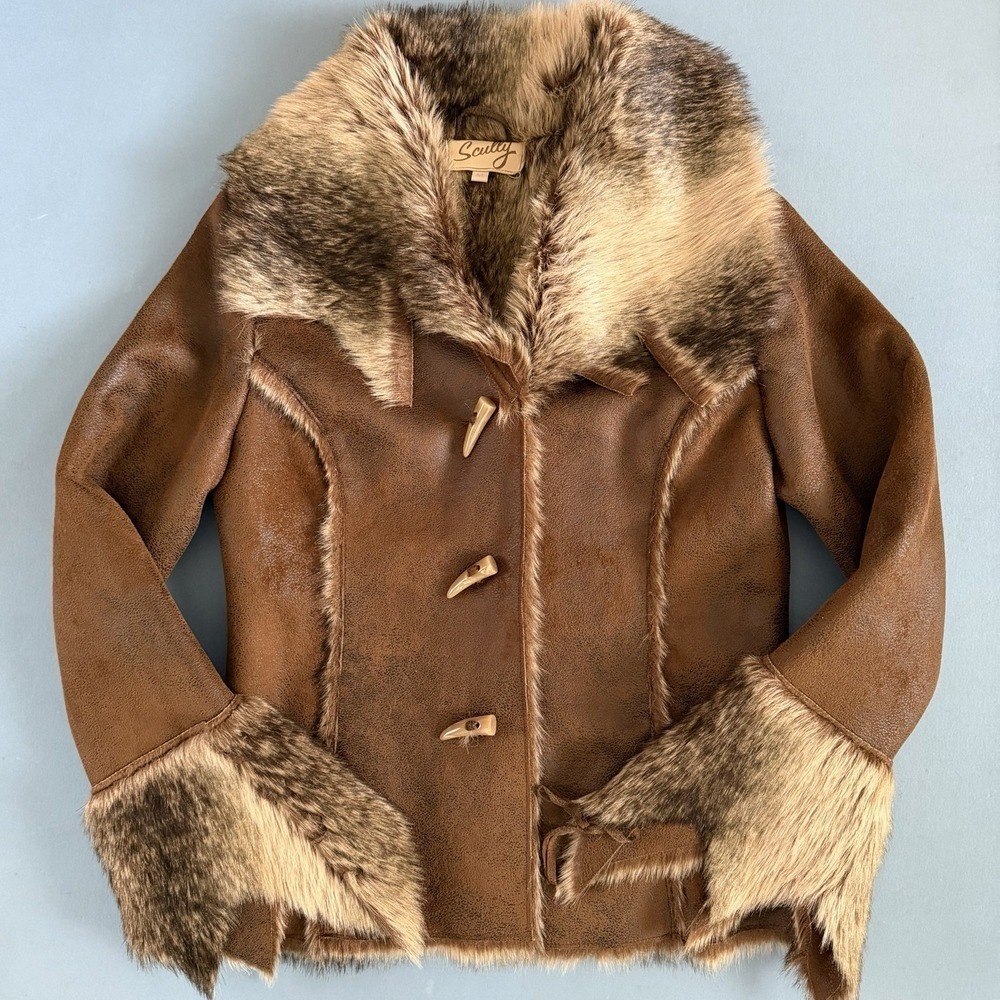 Scully Faux Fur Honey Creek Penny‎ Lane Retro Java Brown Toggle Jacket